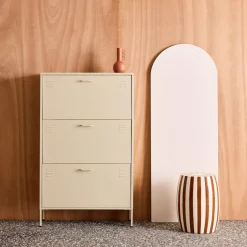 Industrial Metal Shoe Cabinet with 3 Drawers