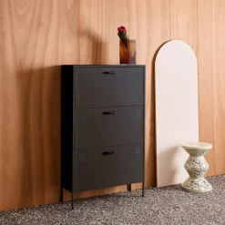 Industrial Metal Shoe Cabinet with 3 Drawers