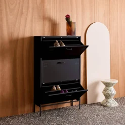 Industrial Metal Shoe Cabinet with 3 Drawers