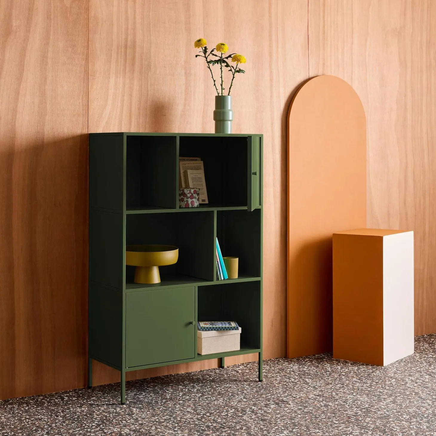 Industrial metal storage cabinet with 6 compartments