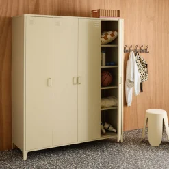 Industrial metal wardrobe for bedroom, 4 doors, 10 shelves, 1 hanging rail
