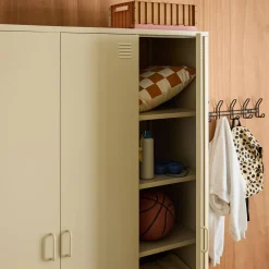 Industrial metal wardrobe for bedroom, 4 doors, 10 shelves, 1 hanging rail