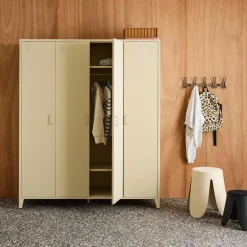 Industrial metal wardrobe for bedroom, 4 doors, 10 shelves, 1 hanging rail