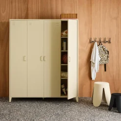 Industrial metal wardrobe for bedroom, 4 doors, 10 shelves, 1 hanging rail
