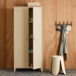 Industrial metal wardrobe for bedroom closet with 2 doors, 4 shelves, 1 hanging rail