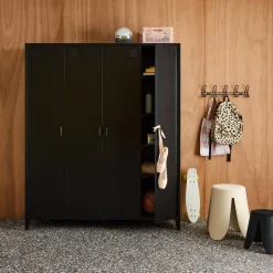 Industrial metal wardrobe for bedroom, 4 doors, 10 shelves, 1 hanging rail