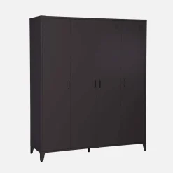 Industrial metal wardrobe for bedroom, 4 doors, 10 shelves, 1 hanging rail