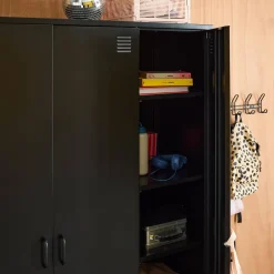 Industrial metal wardrobe for bedroom, 4 doors, 10 shelves, 1 hanging rail