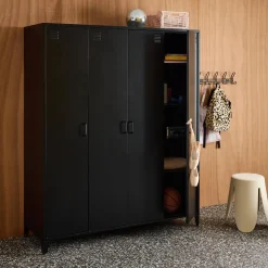 Industrial metal wardrobe for bedroom, 4 doors, 10 shelves, 1 hanging rail