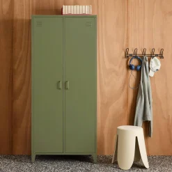 Industrial metal wardrobe for bedroom closet with 2 doors, 4 shelves, 1 hanging rail