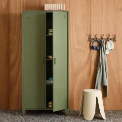 Industrial metal wardrobe for bedroom closet with 2 doors, 4 shelves, 1 hanging rail