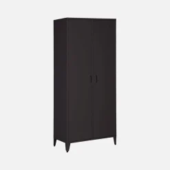 Industrial metal wardrobe for bedroom closet with 2 doors, 4 shelves, 1 hanging rail