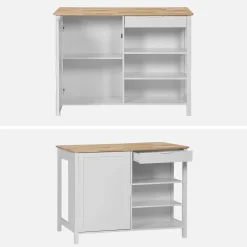 3-in-1 kitchen island, 5 shelves, 1 door, 1 drawer, 120cm