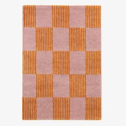 Interior checkered rug orange and pink