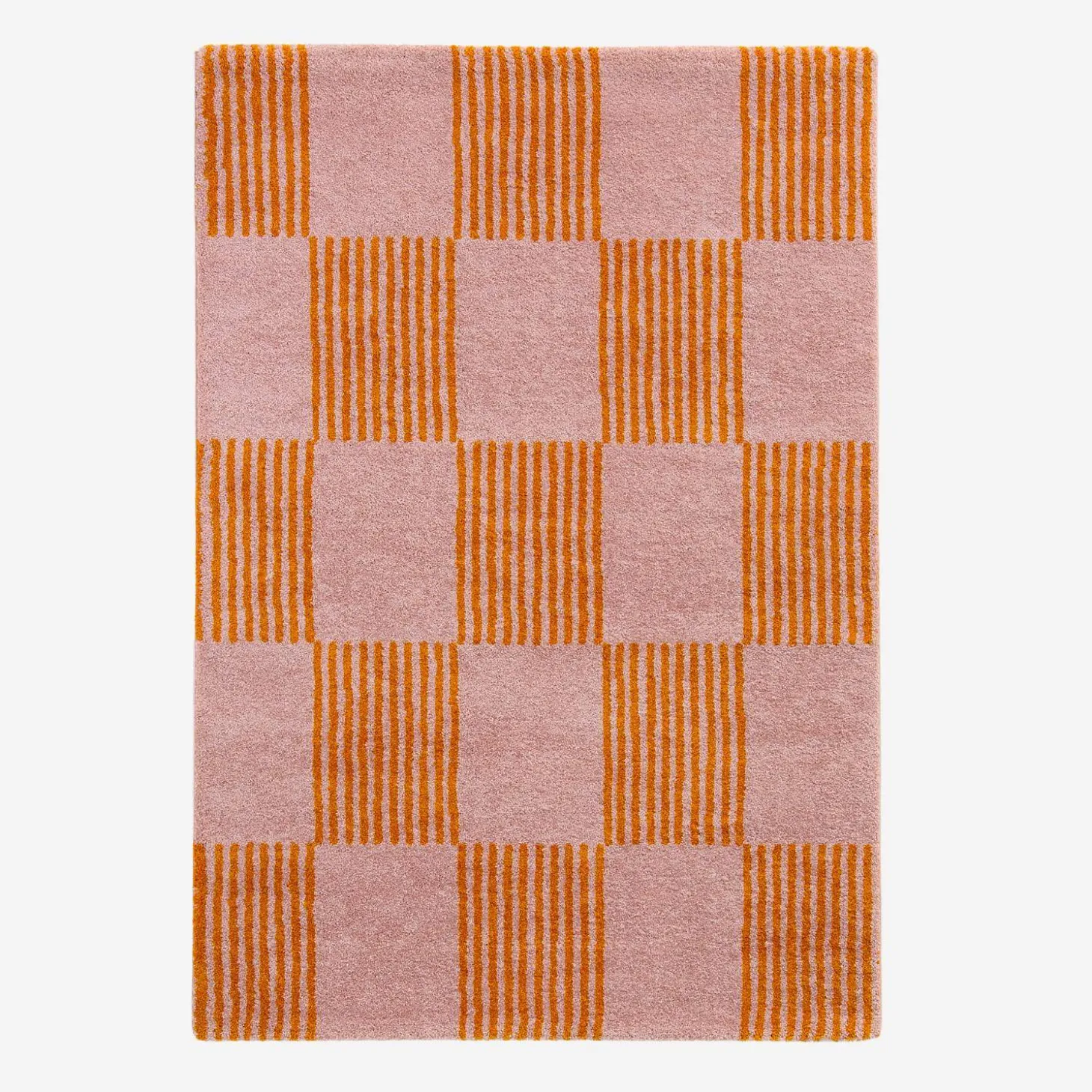 Interior checkered rug orange and pink