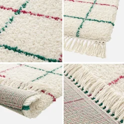Interior rug shaggy multicoloured check pattern with fringes