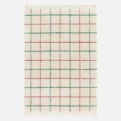 Interior rug shaggy multicoloured check pattern with fringes