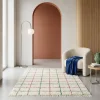 Interior rug shaggy multicoloured check pattern with fringes