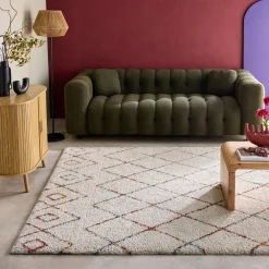 Interior shaggy rug, cream and multicoloured
