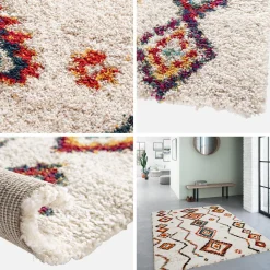 Interior shaggy rug, cream and multicoloured