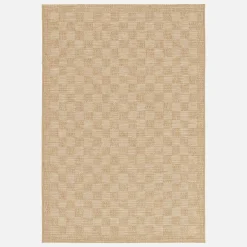 Jute-effect indoor/outdoor rug with chequered pattern