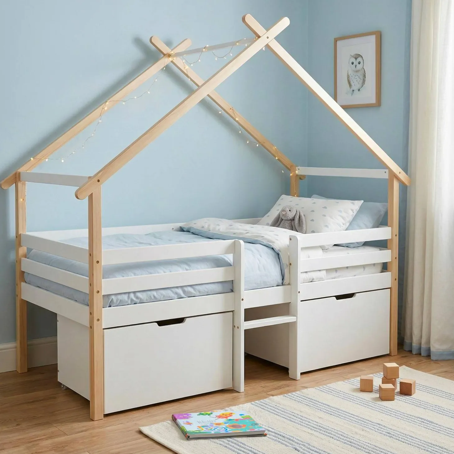 Kid's bed 90 x 190 cm pine wood slatted base included and 2 drawers