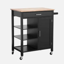 Kitchen serving tray in rubber wood with handle