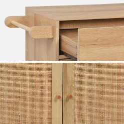 Kitchen sideboard wood decor and cane 1 handle 1 drawer 2 doors