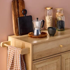 Kitchen sideboard wood decor and cane 1 handle 1 drawer 2 doors