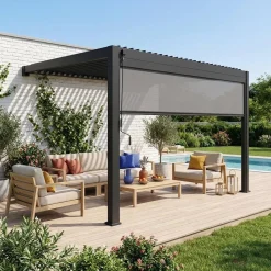 Lean to pergola with louvered roof in aluminium 4x3m + 4m blind Triomphe