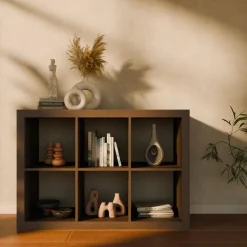 2-level bookshelf with 6 compartments