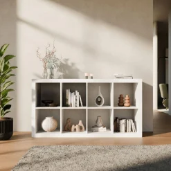 4-level bookshelf with 8 compartments