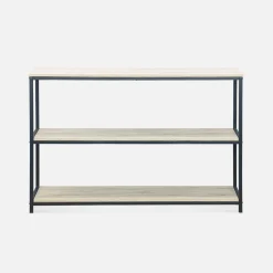 3-level industrial bookcase with wood and metal effect