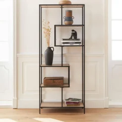 6-level industrial bookshelf in metal and wooden effect