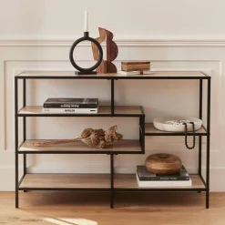 5-level industrial bookshelf in metal and wood effect