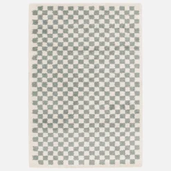 Light blue and cream checkerboard interior rug