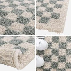 Light blue and cream checkerboard interior rug