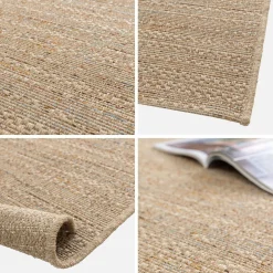 Light jute-effect interior/exterior carpet with coloured accents