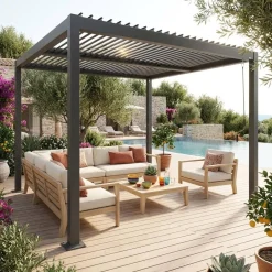 Louvered pergola aluminium and steel 3 x 3m