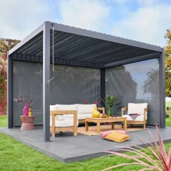 Louvered pergola aluminium 4 x 3m with a 3m blind and a 4m blind
