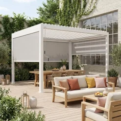 Louvered pergola aluminium 4 x 3m with 2 3m blinds and a 4m blind