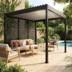 Louvered pergola aluminium 3 x 3m V2 and 3 100cm louver panels