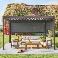 Louvered pergola aluminium 4 x 3m with a 3m blind and a 4m blind