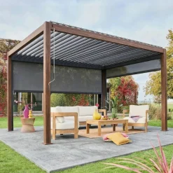 Louvered pergola aluminium 4 x 3m with a 3m blind and a 4m blind
