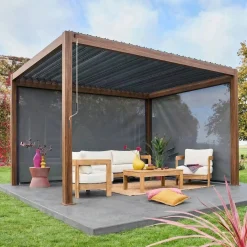 Louvered pergola aluminium 4 x 3m with a 3m blind and a 4m blind