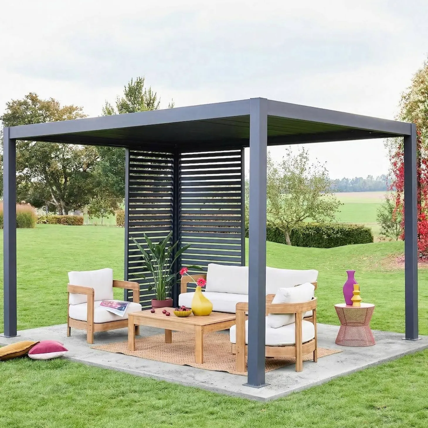 Louvered pergola Triomphe 3x4m + louvers 100cm + louvers 130cm