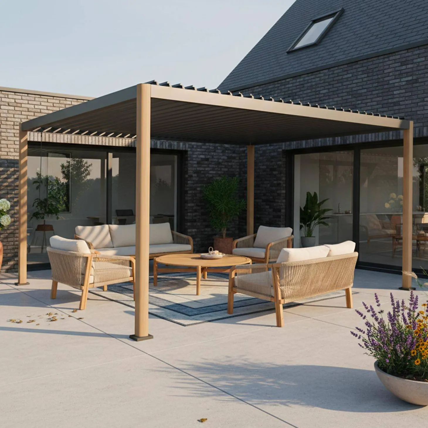 Louvered pergola with rounded legs aluminium 4x3m