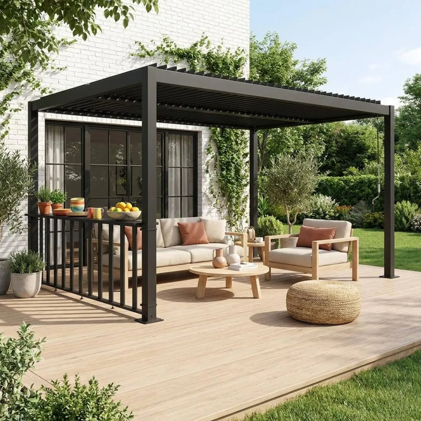 Louvered pergola 3x3m and 3m narrow counter