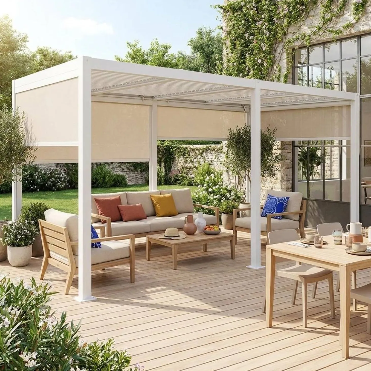 Louvered pergola 6 x 3m + 4 3m blinds