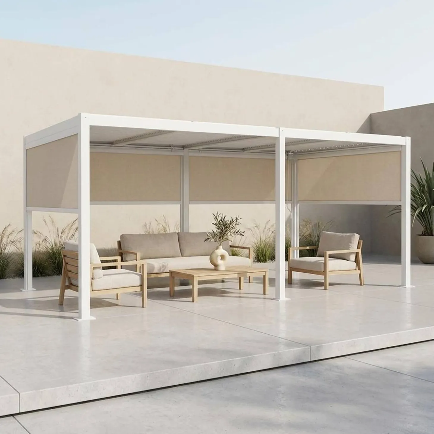 Louvered pergola 6 x 3m + 4 3m blinds